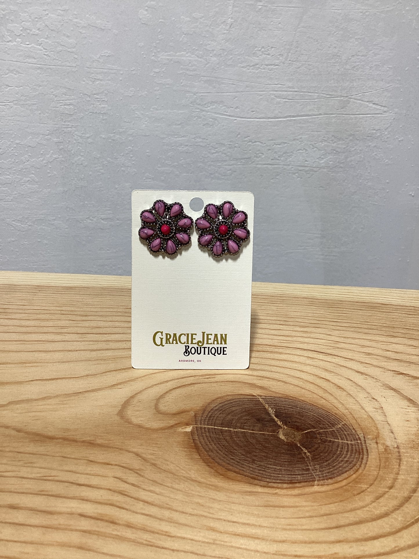 Faux Pink & Pink Flower Earrings