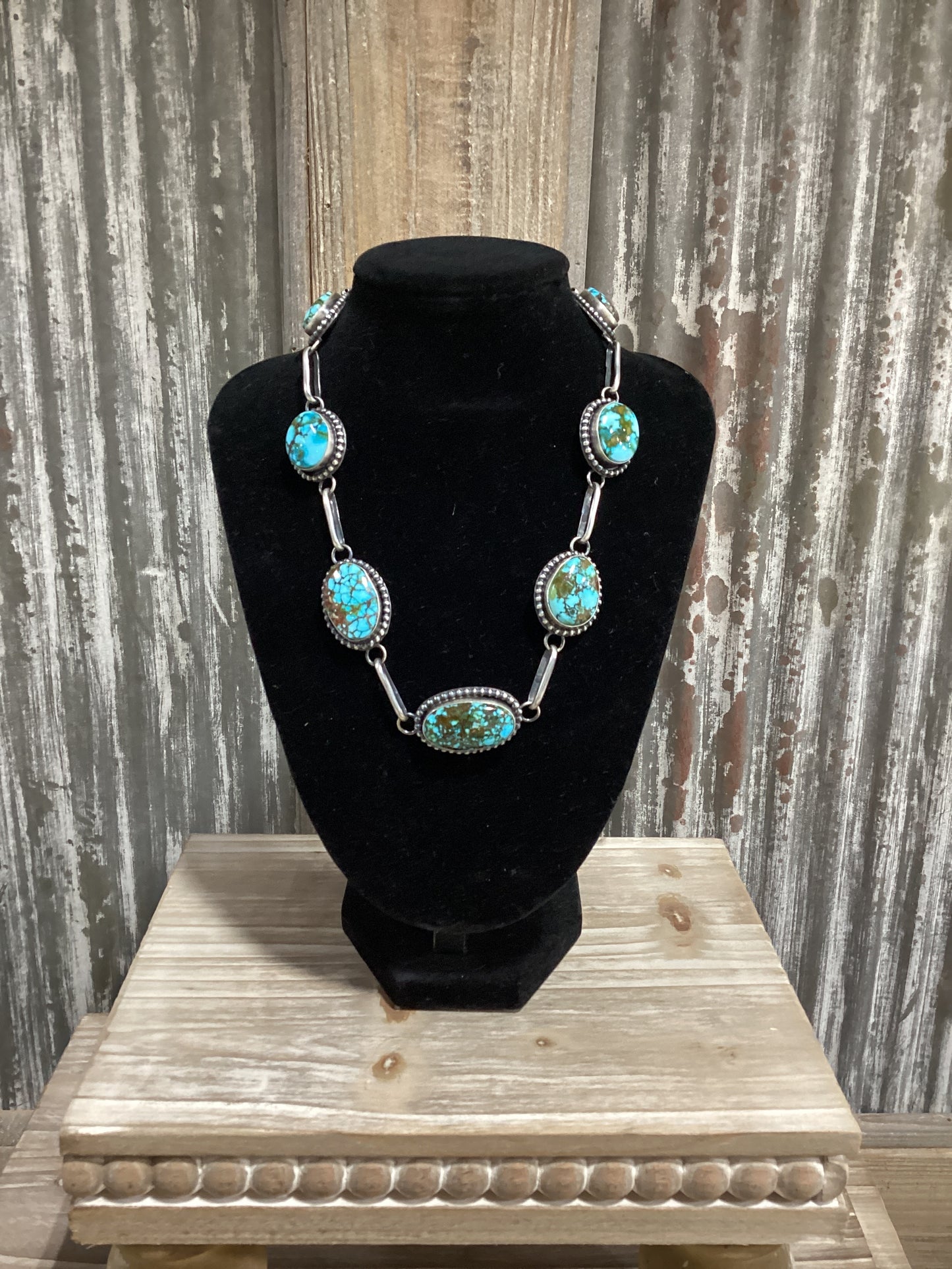 LM Sterling Silver Turquoise Choker 14"