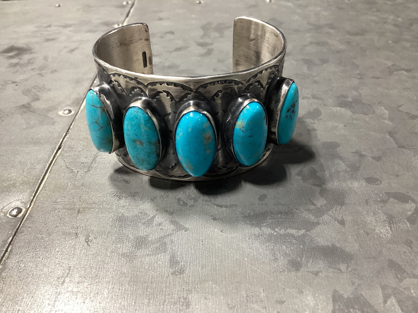 Five stone large turquoise cuff