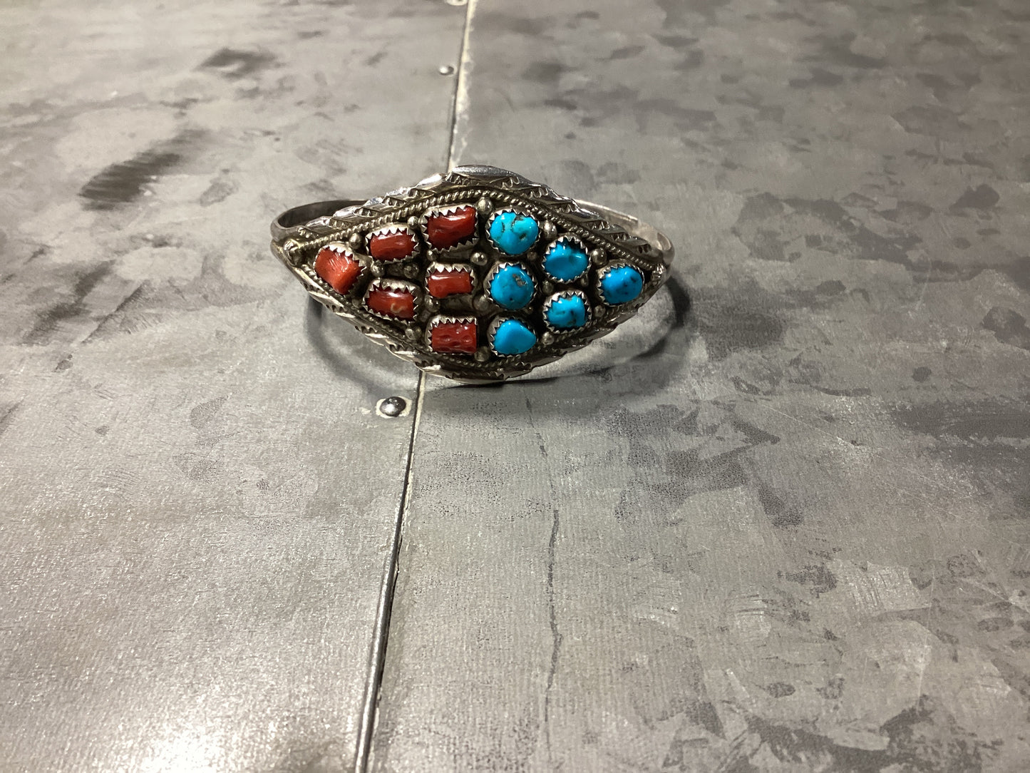 Red Coral and Turquoise Cuff