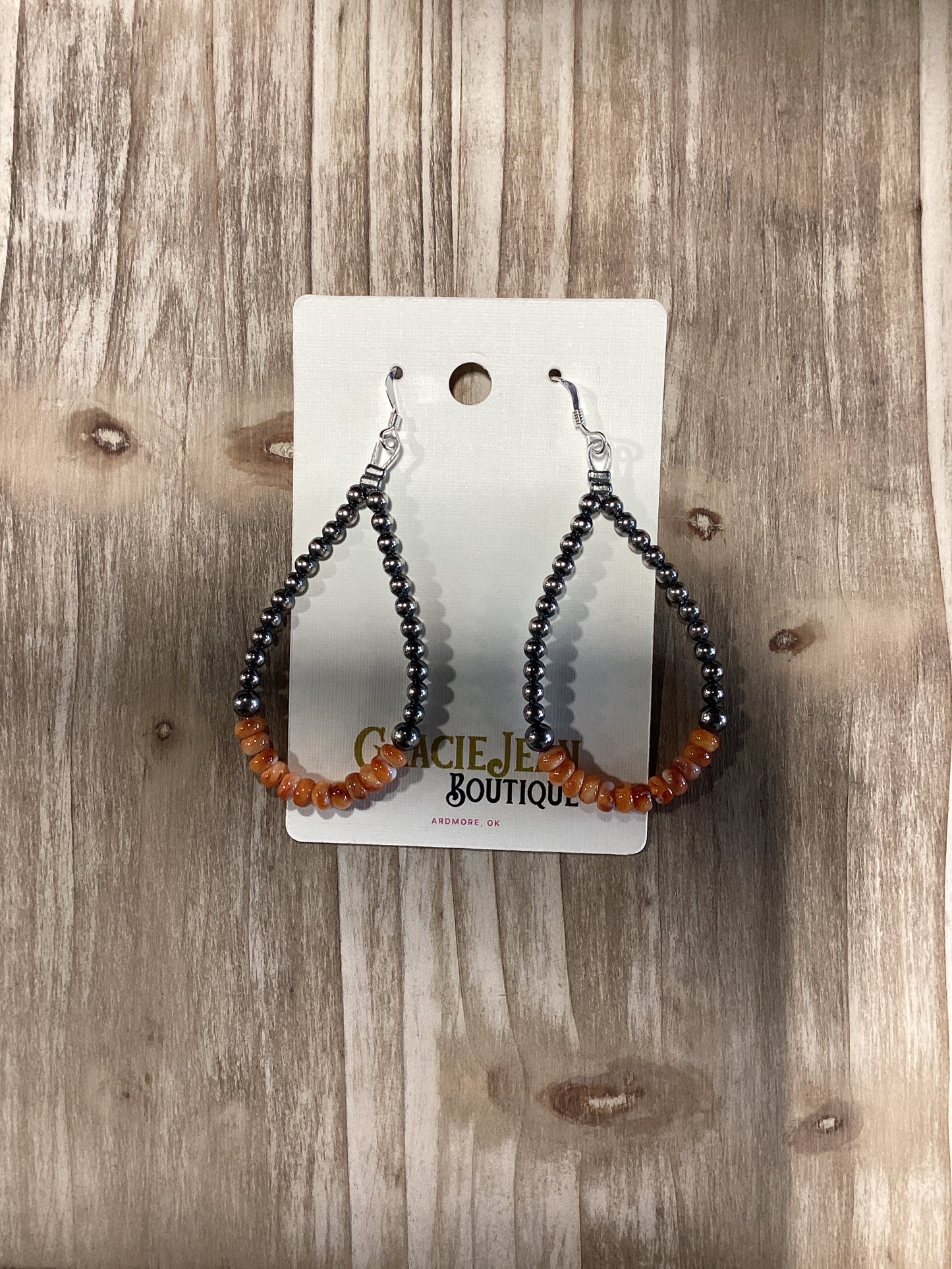 Sterling and Orange Spiny Teardrop Dangles