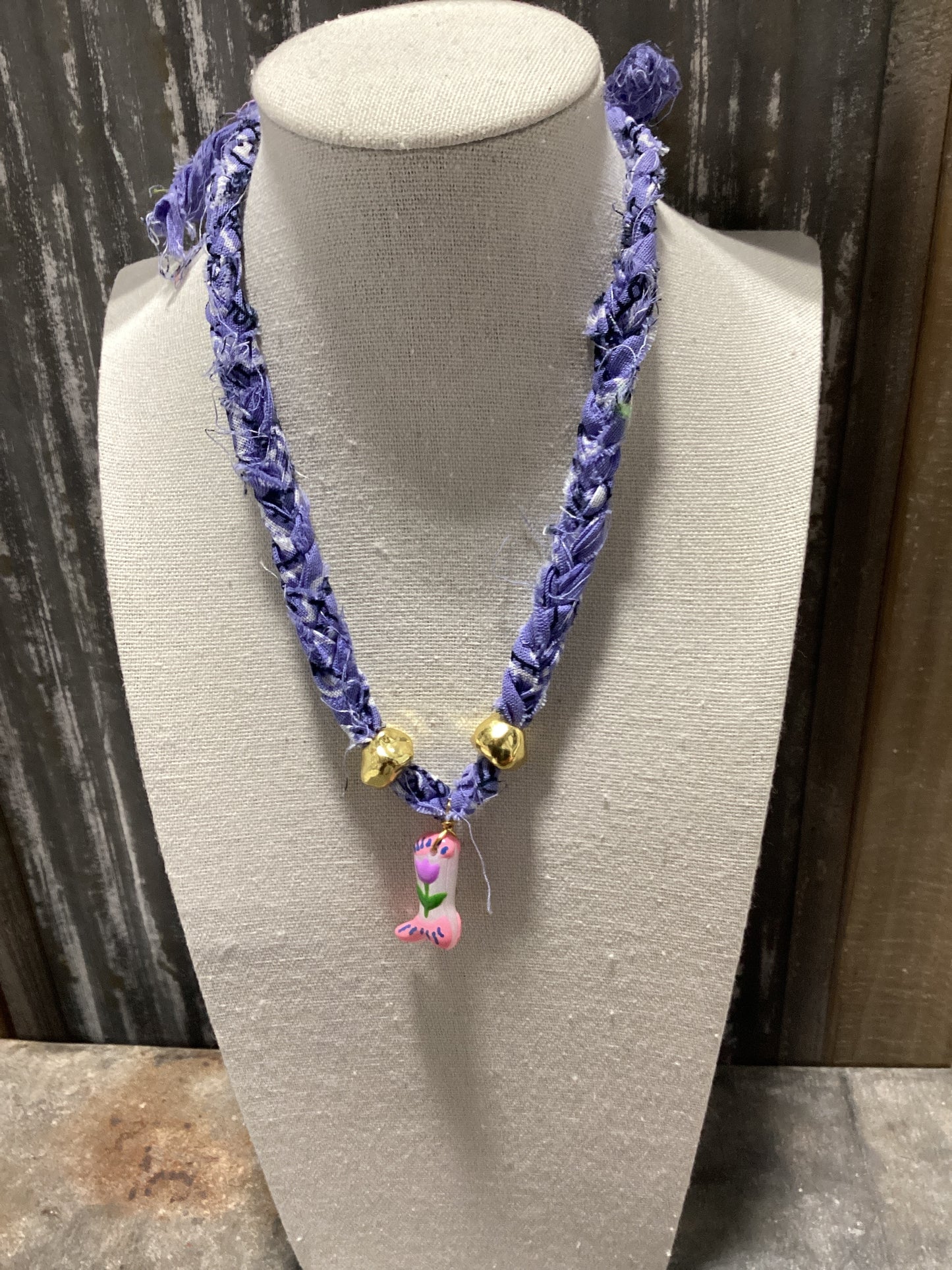 Bandana Boot Charm Necklace - Purple