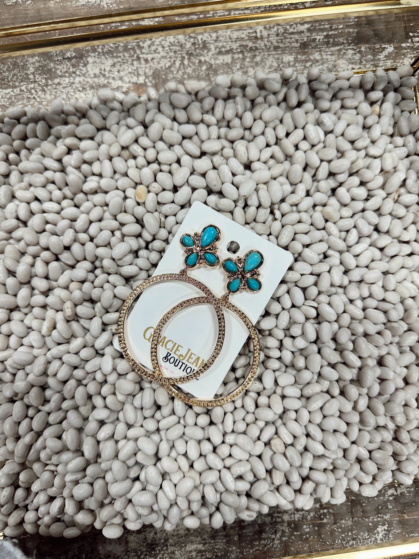 Four Stone Faux Turquoise and Gold Earrings