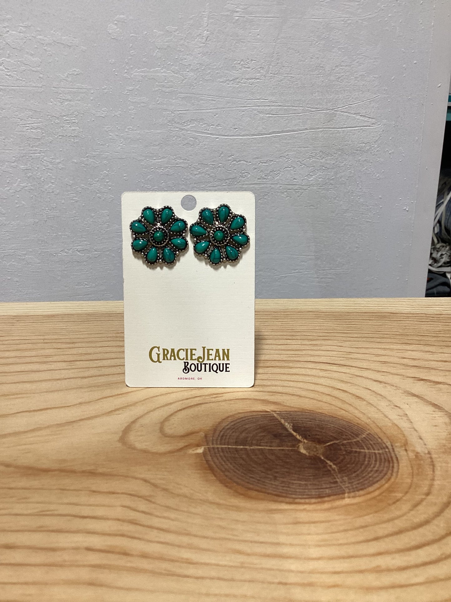 Faux Turquoise Flower Earrings