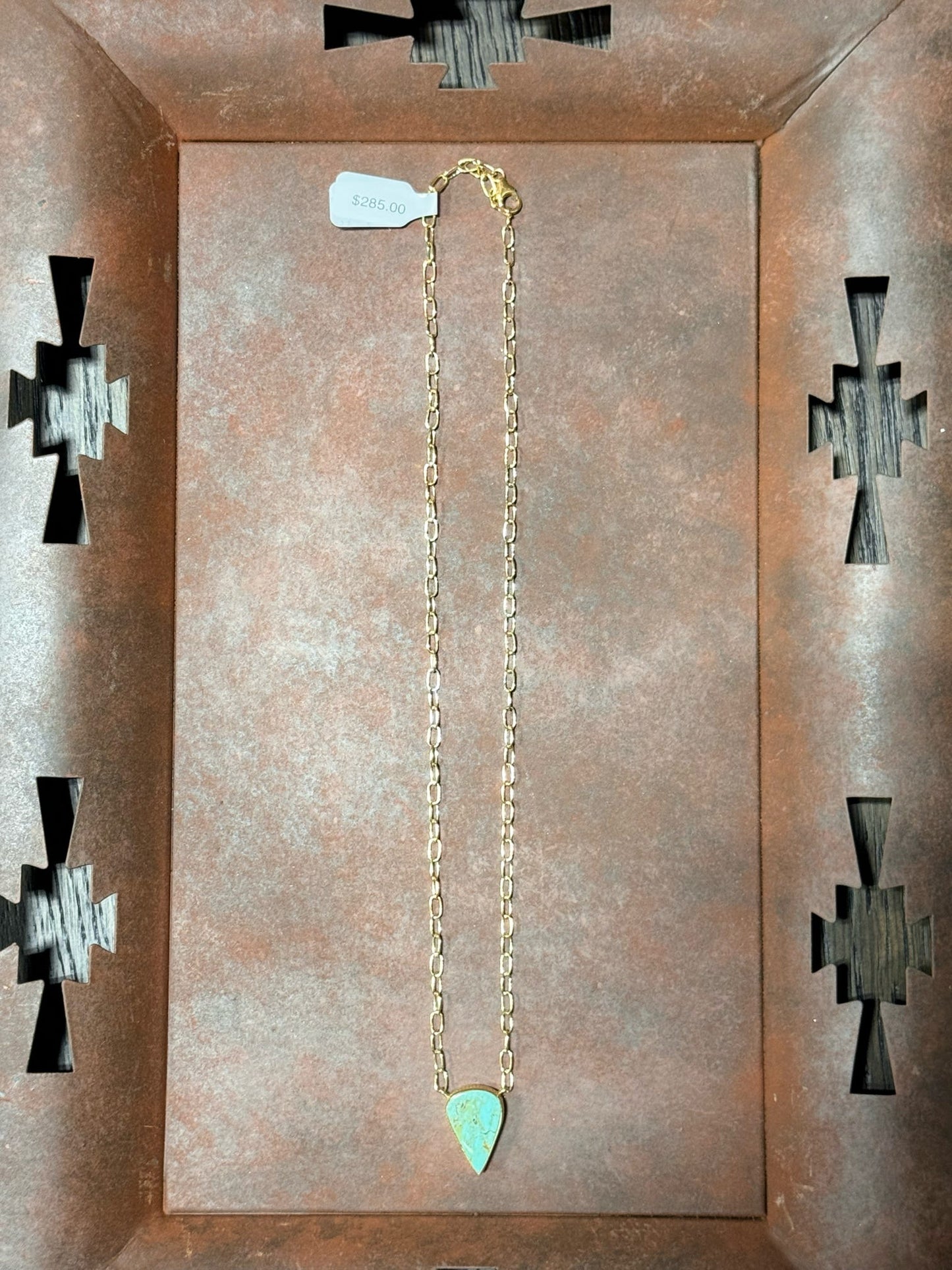 Hada Collection Kingman Turquoise 14K Gold Plate Necklace - Teardrop 18 inch
