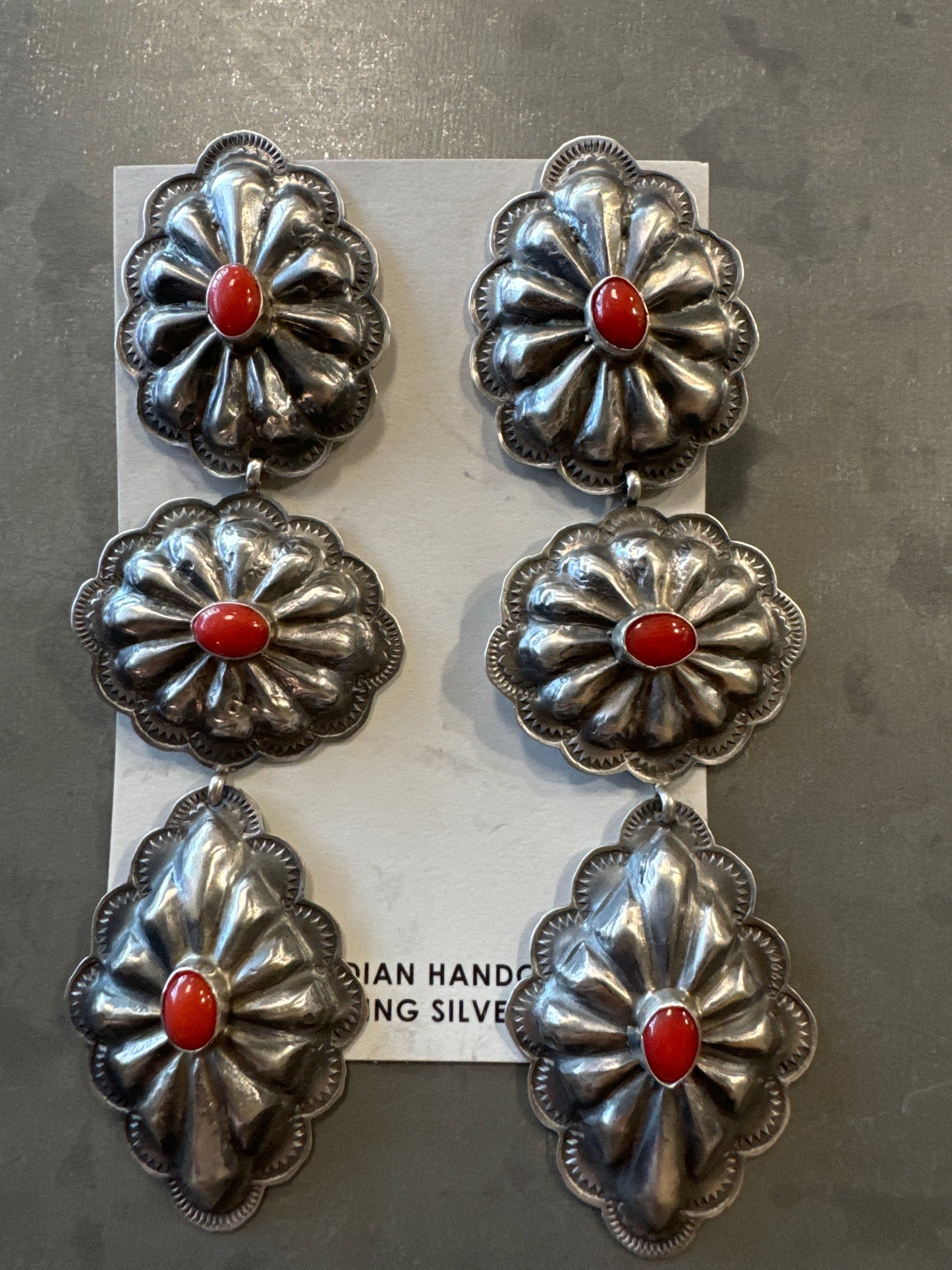 Red concho Navajo earrings