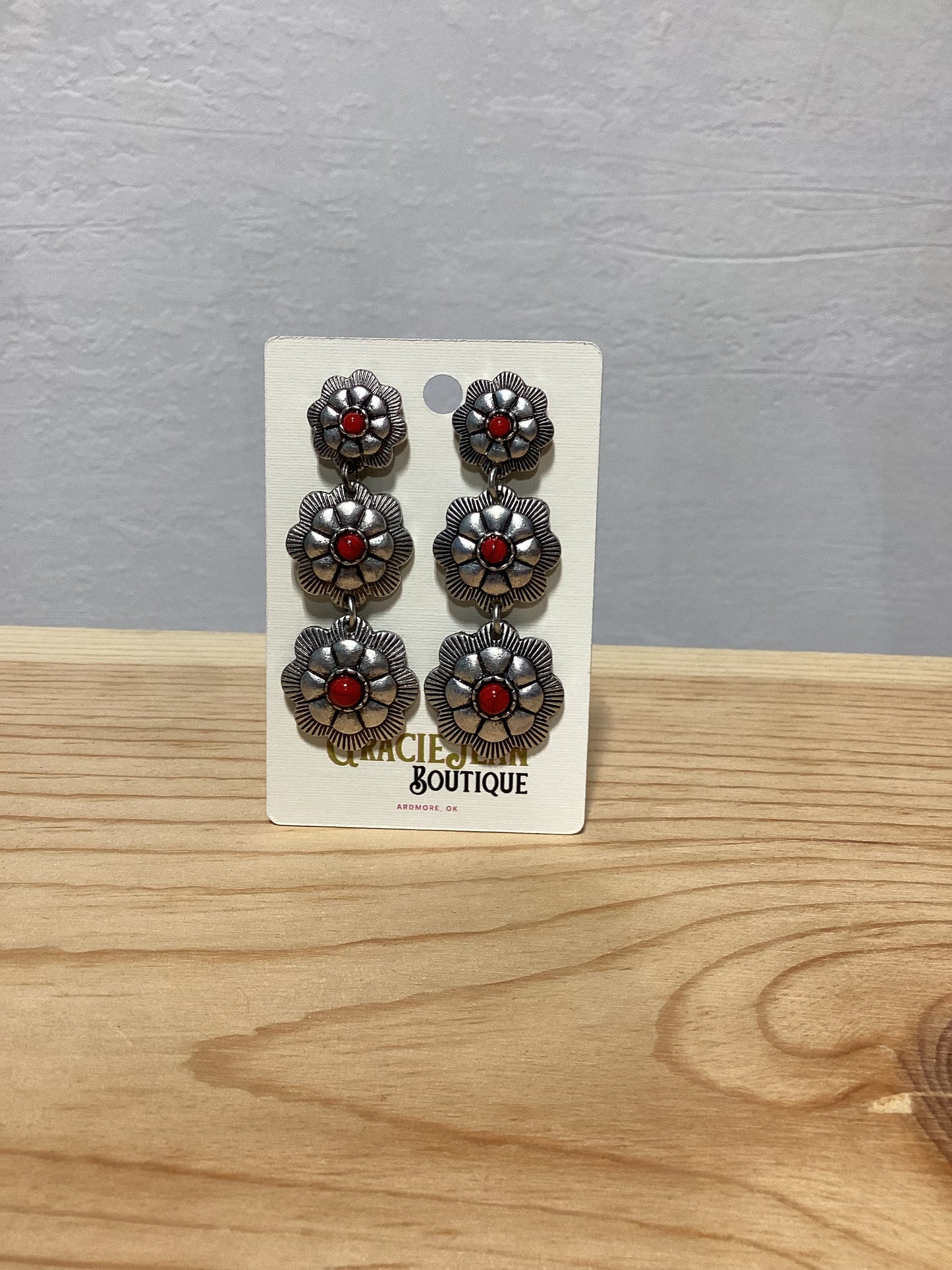 Faux Concho and Orange 3 Drop Earrings