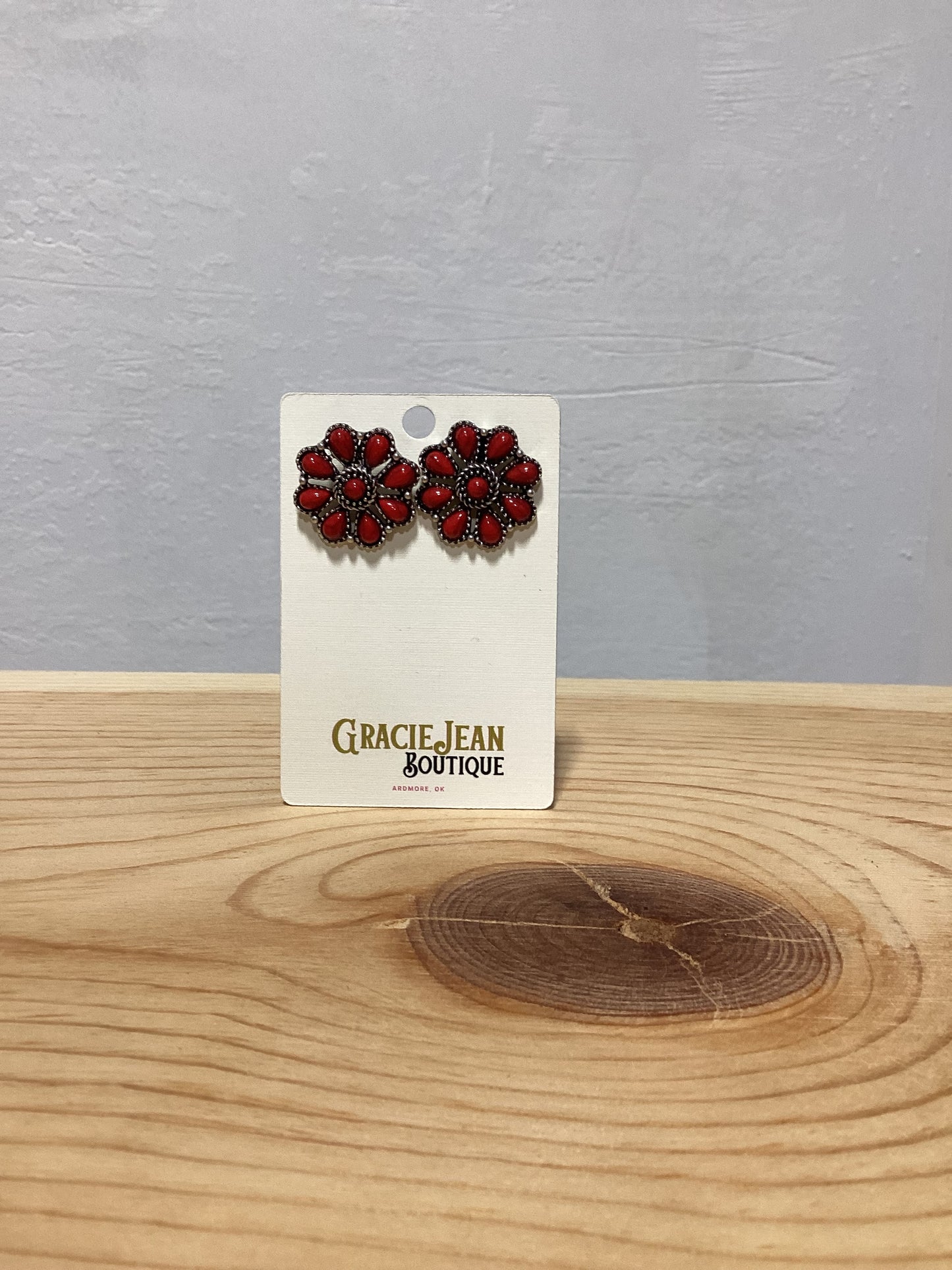 Faux Red Flower Earrings