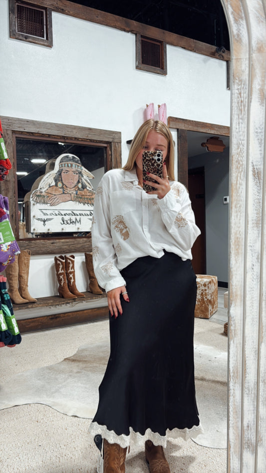 Black Lace Trimmed Maxi Skirt