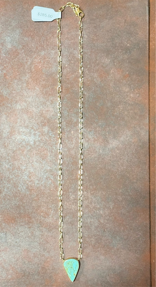 Hada Collection Kingman Turquoise 14K Gold Plate Necklace - Teardrop 18 inch