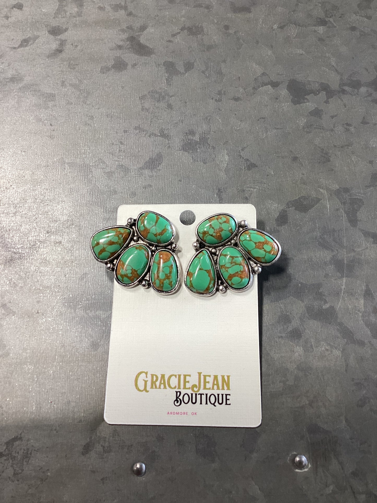 Faux Three Stone Green Side Earrings