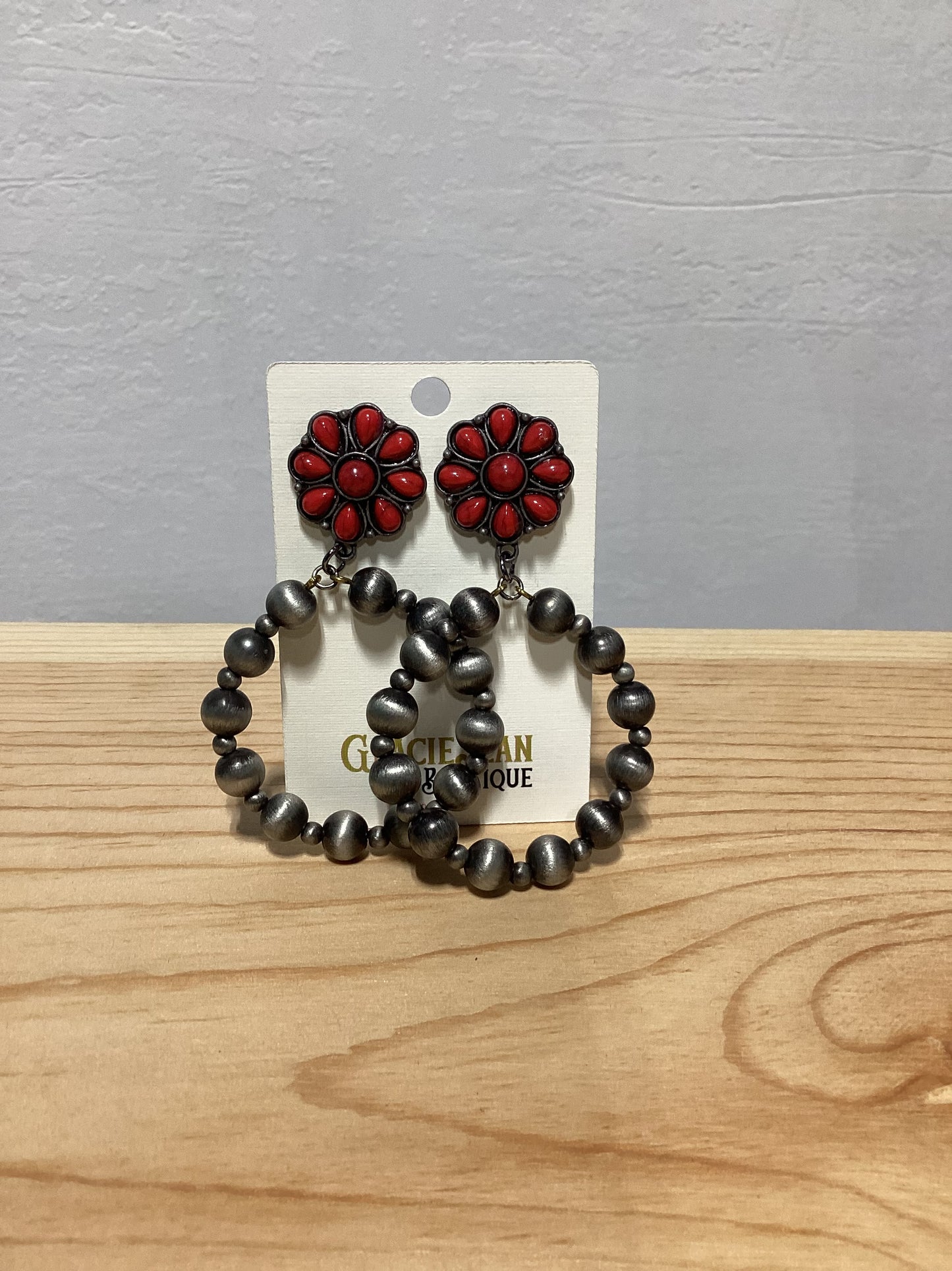 Faux Red Cluster and Navajo Hoop Inspired Earrings