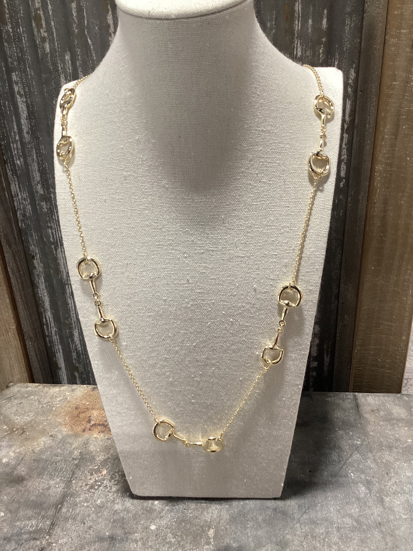 Horse Bit Gold Necklace - 37 in