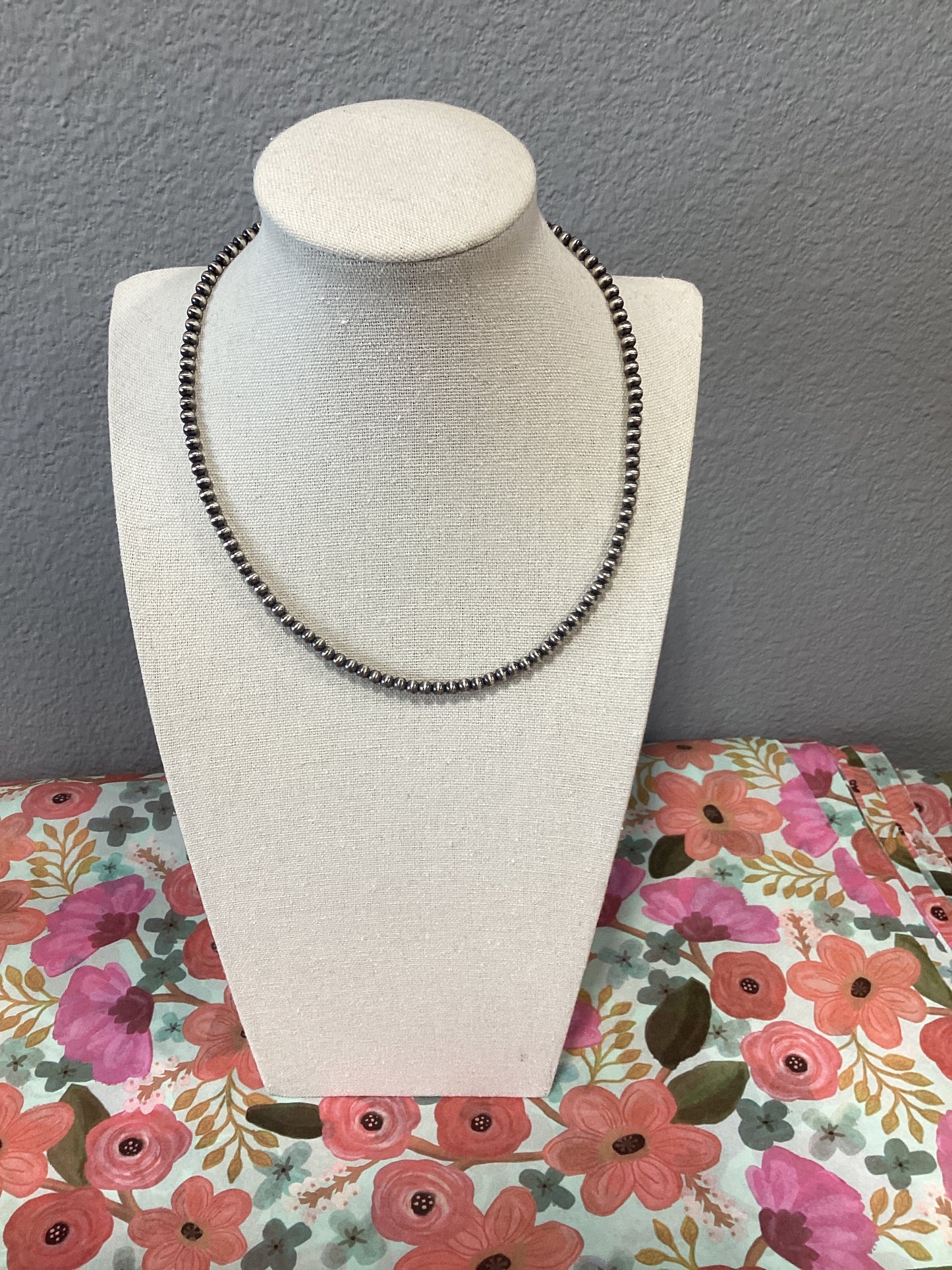 4mm 16" Sterling Silver Navajo Peals