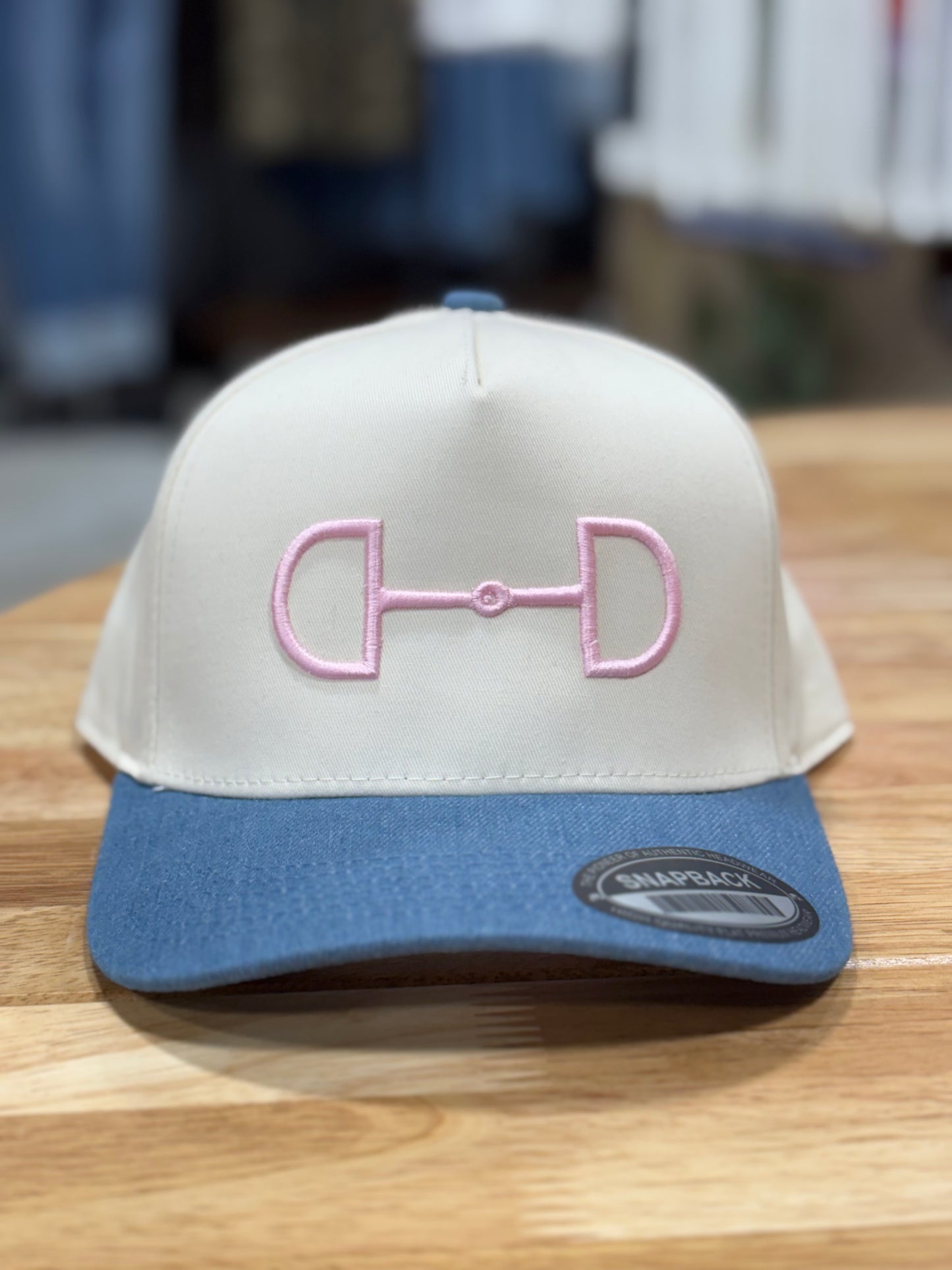 Horse Bit Natural/ Denim w/ Pink Embroidery Canvas Hat