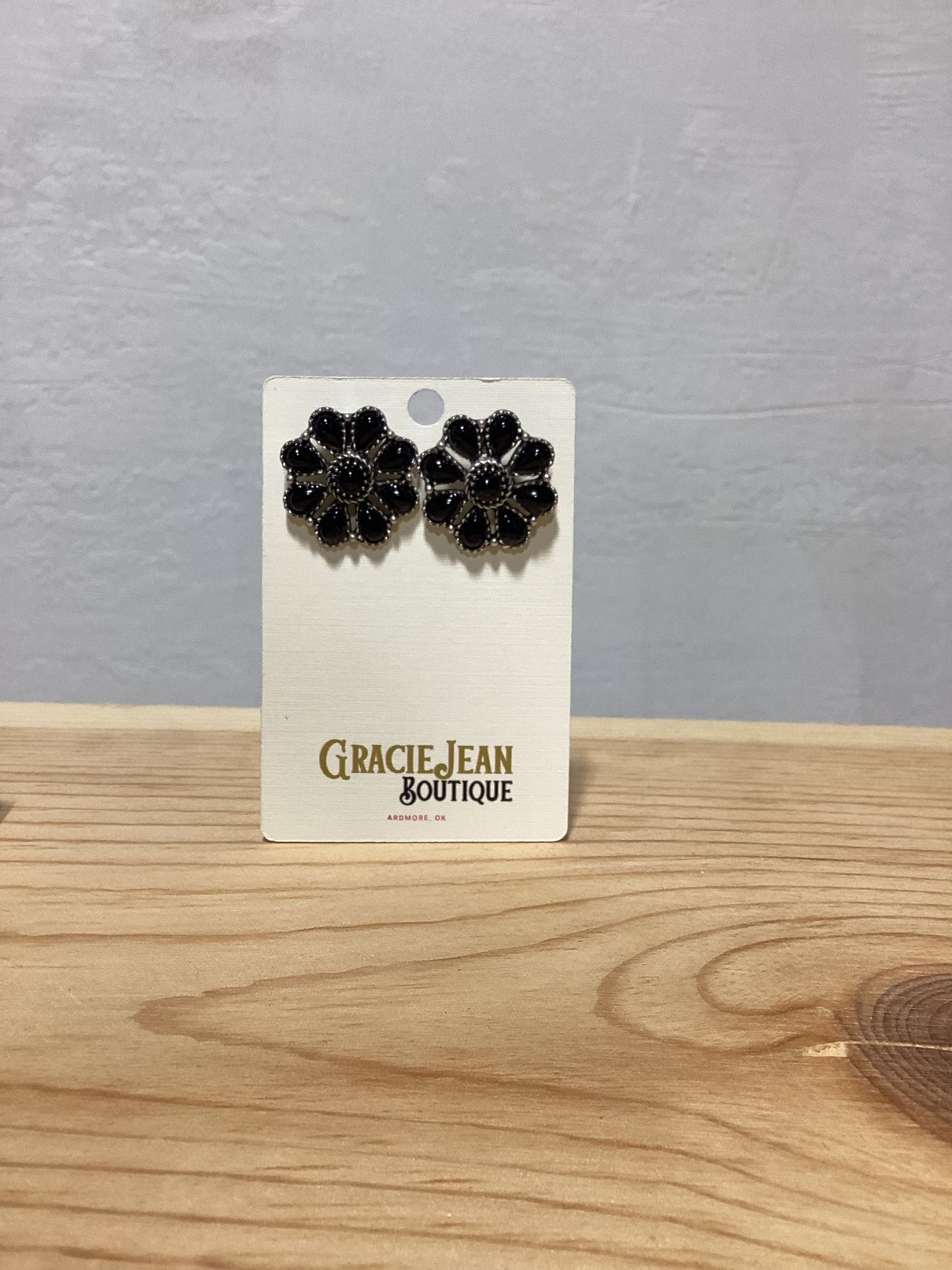 Faux Black Flower Earrings