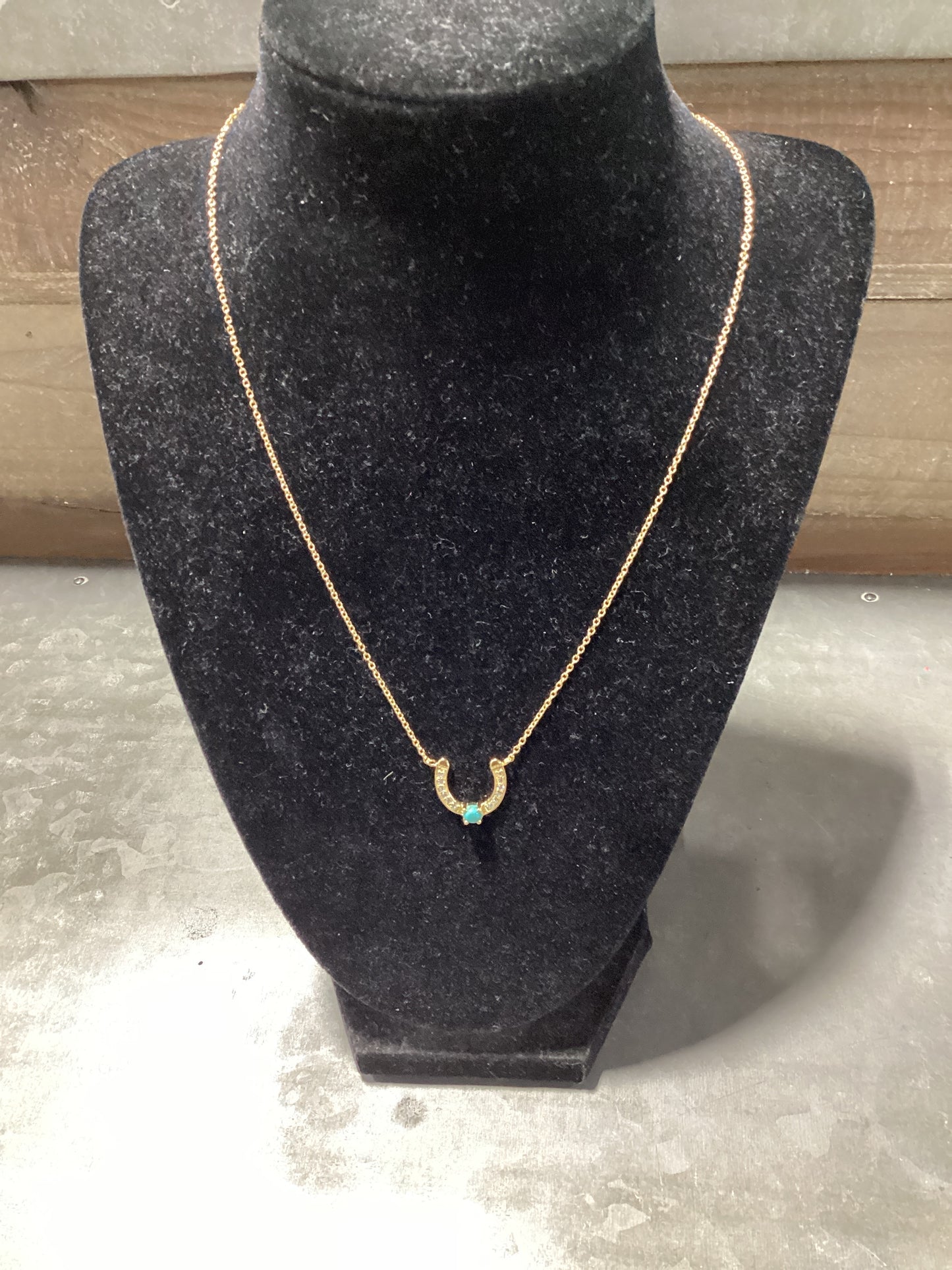 Horseshoe Necklace 14k Gold Plate with Kingman Turq