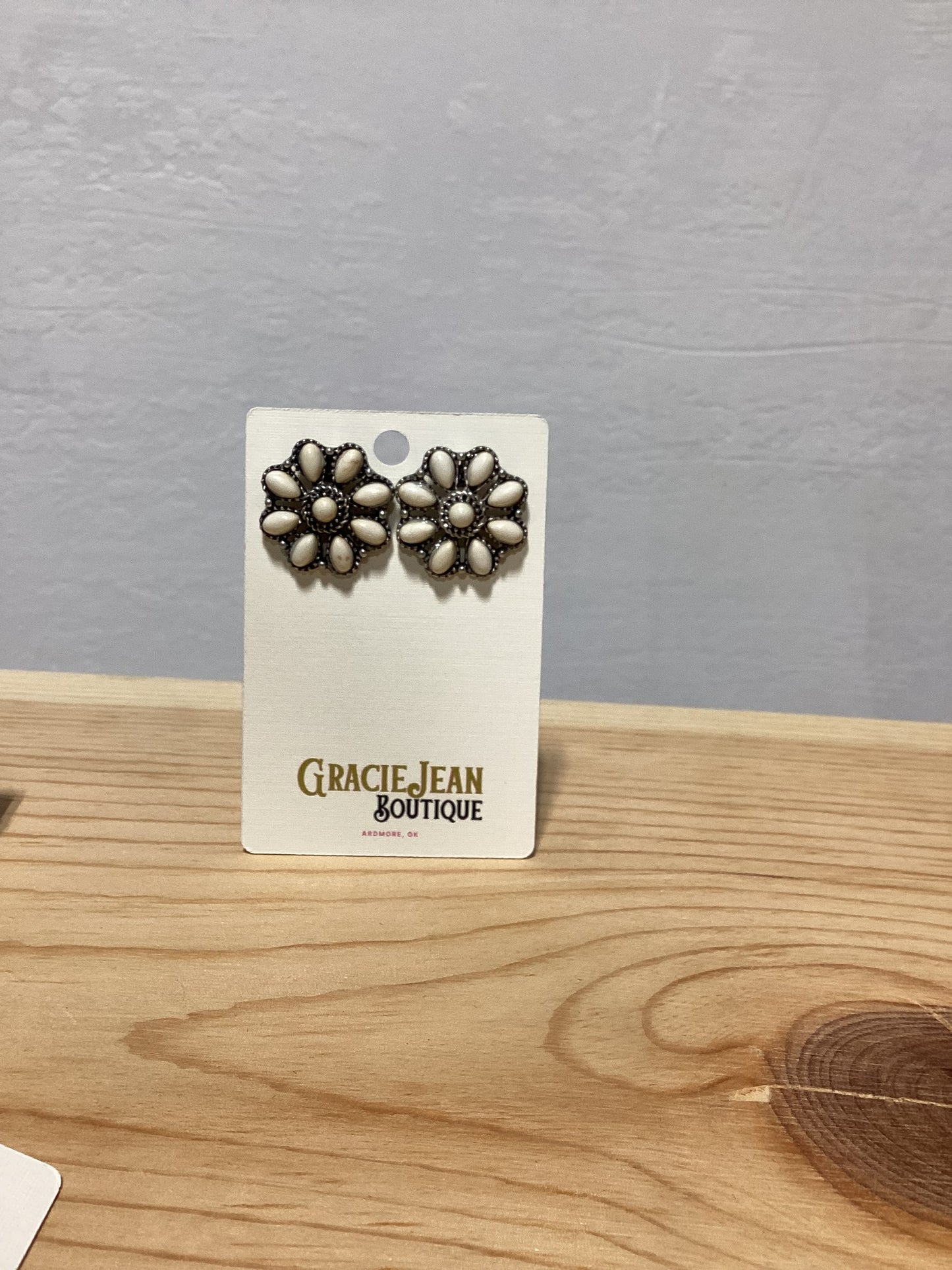 Faux White Flower Earrings