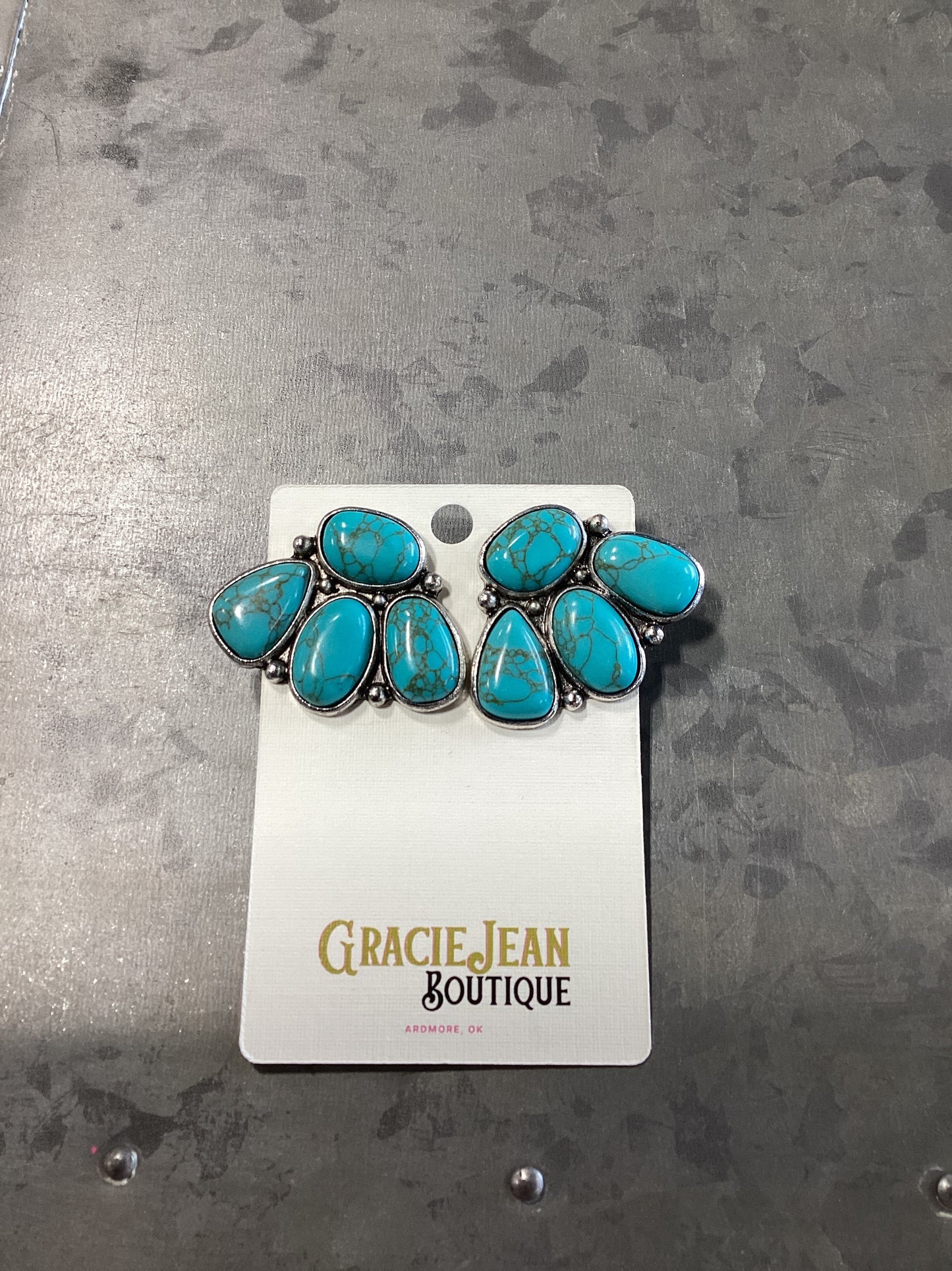 Faux Three Stone Turquoise Side Earrings