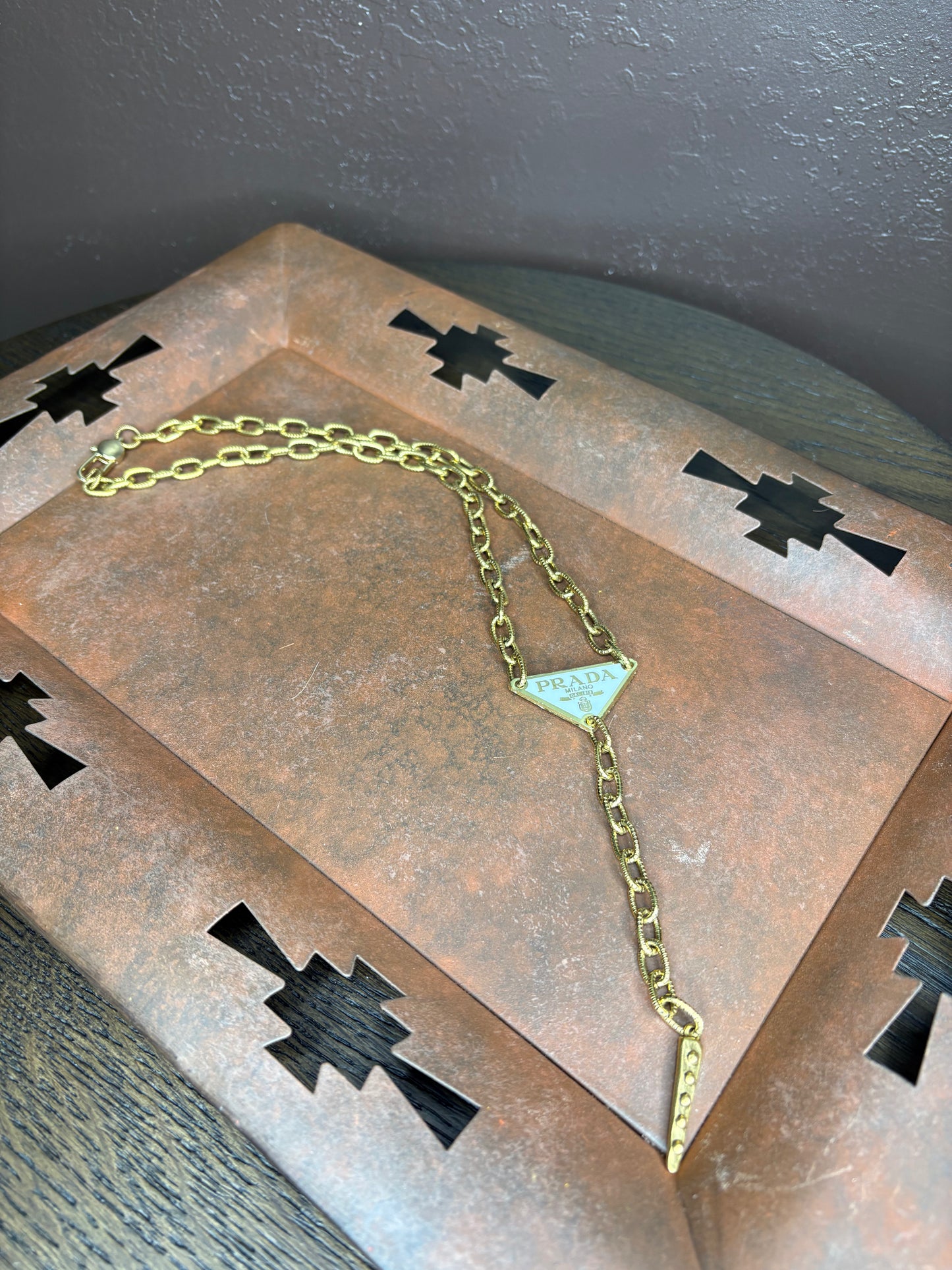 PRADA Lariat Necklace White/Gold
