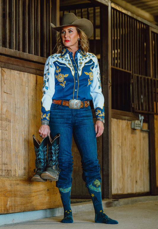 Fringe Lucky Horseshoe Blue Performance Socks