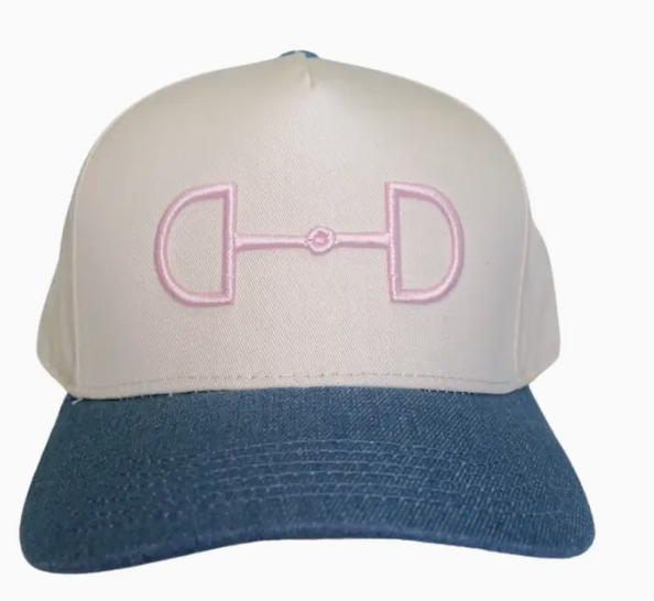 Horse Bit Natural/ Denim w/ Pink Embroidery Canvas Hat