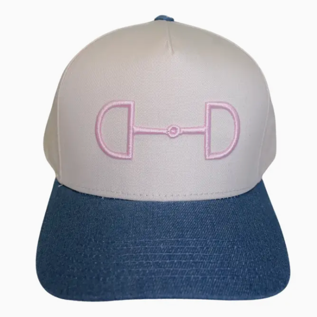 Horse Bit Natural/ Denim w/ Pink Embroidery Canvas Hat