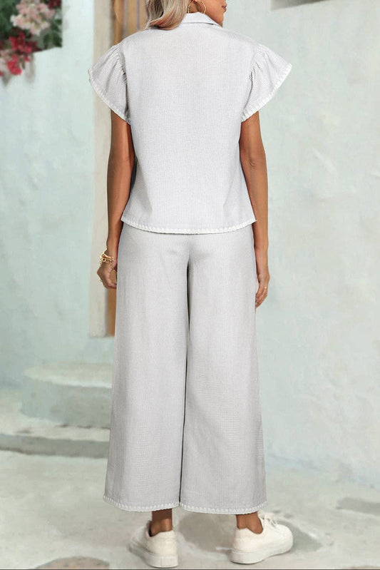 Stripe Ruffle Tee and Pants Set: Gray Stripe