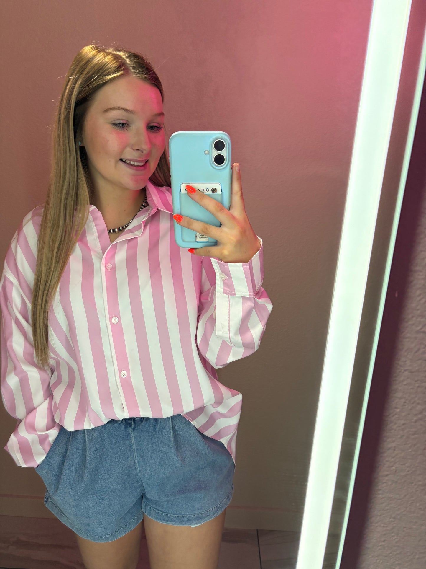 Striped Button Down - Pink