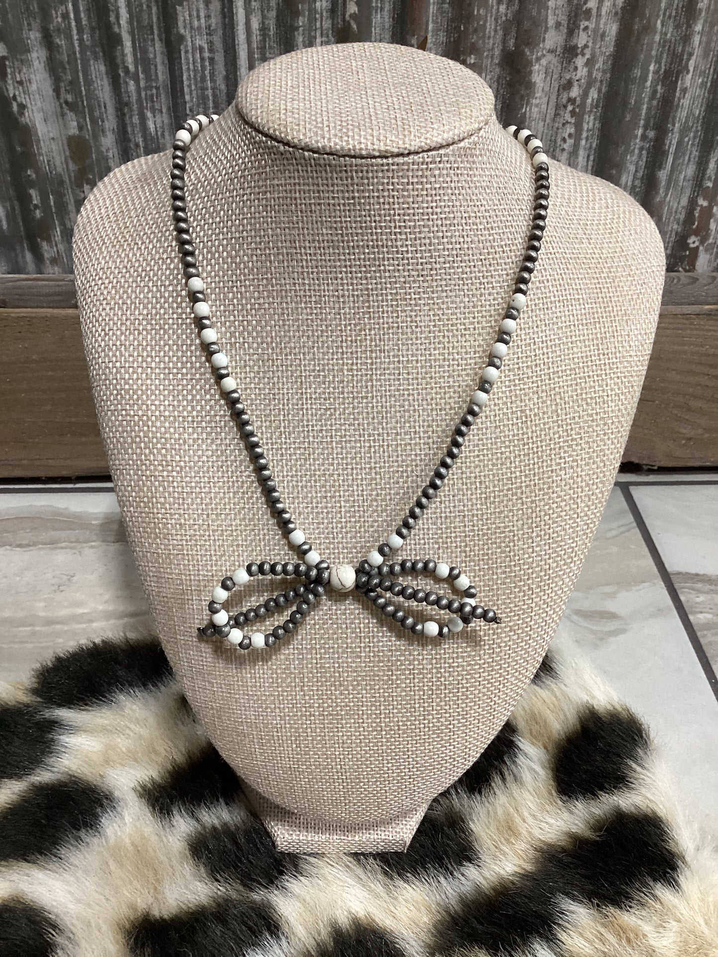 Faux Navajo Pearl Bow Necklace