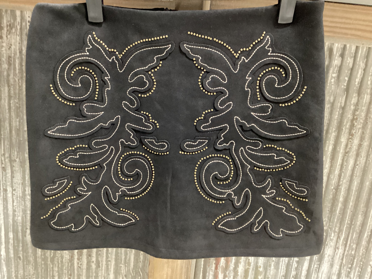 Black Suede Boot Stitch Skirt