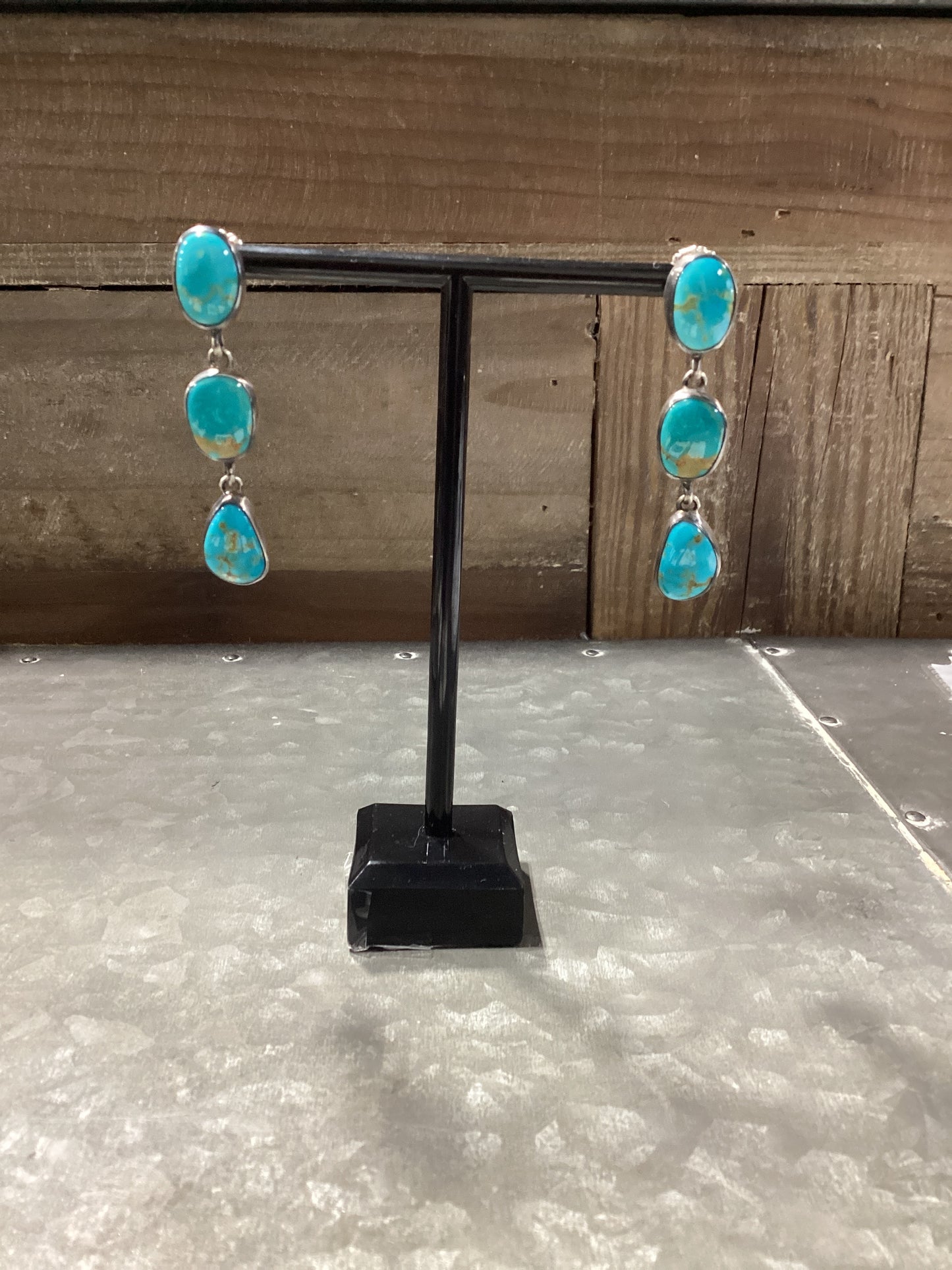 Kingman Turquoise 3 Stone Drop Earrings