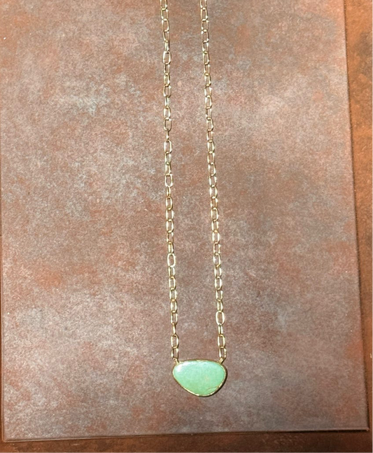 Hada Collection Kingman Turquoise 14K Gold Plate Necklace - Oval 18 inch