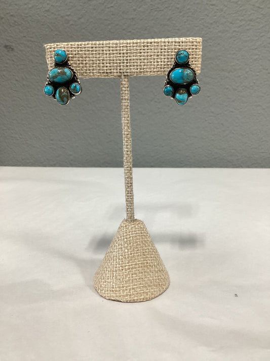 Kingman Turquoise Cluster Stud Earrings