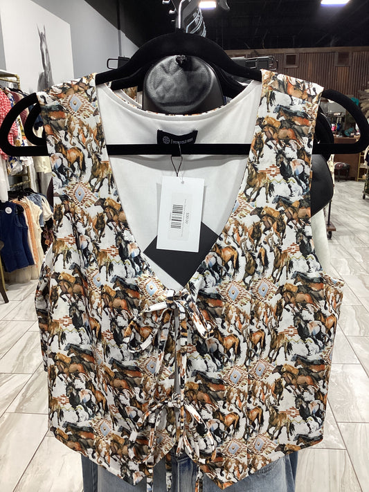 Merigold Kiss western Print Tie-Front Top