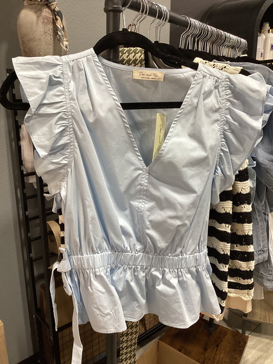 Ruffle Bow Top - Light Blue