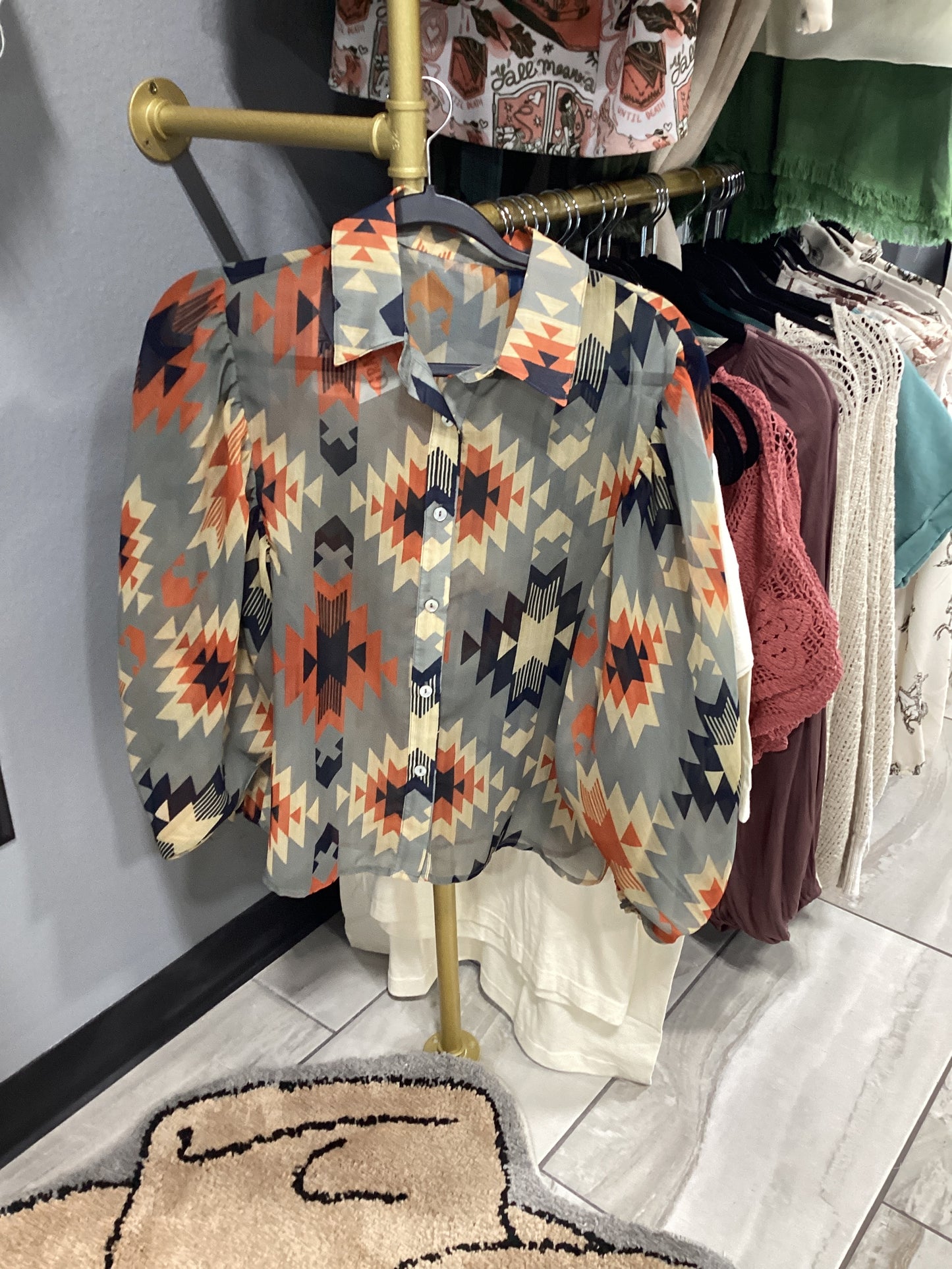 Aztec Printed Button-Up Blouse