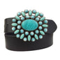 Genuine leather belt w. Western Turquoise Floral Buckle: Black