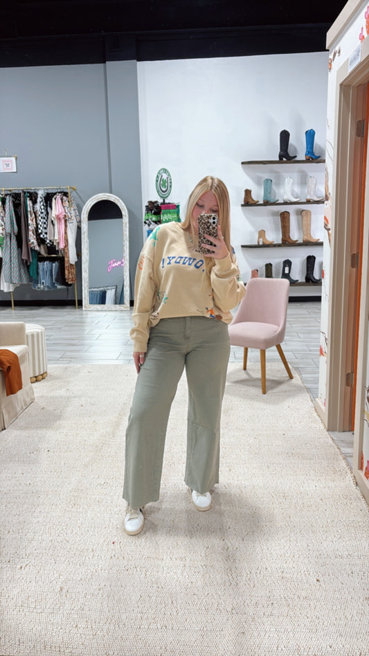 Ash Olive Wide Leg Jeans