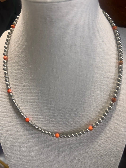 4mm Silver Plated and Orange