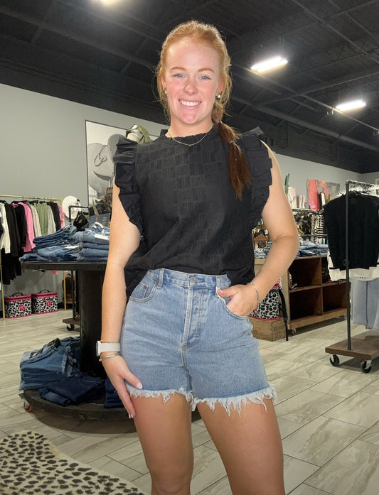 Black Ruffle Sleeve Top