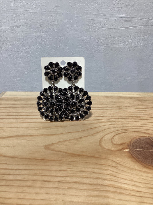 Faux Black Double Cluster Earrings