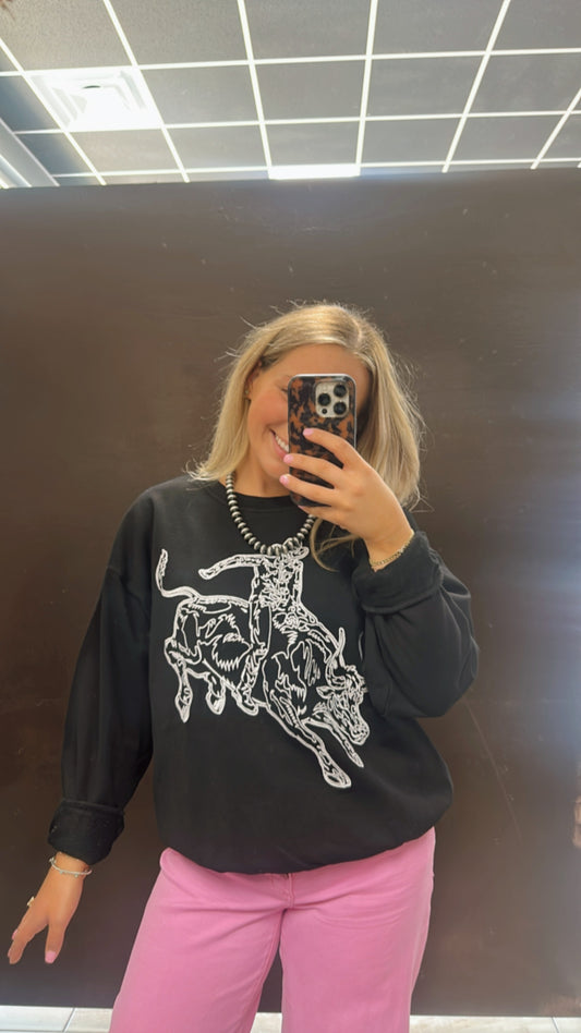 Embroidered Western Pullover Sweatshirt -Black