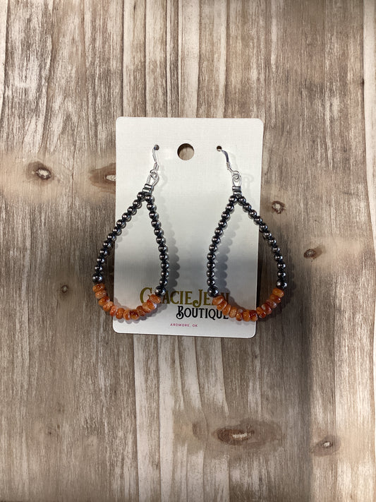 Sterling and Orange Spiny Teardrop Dangles