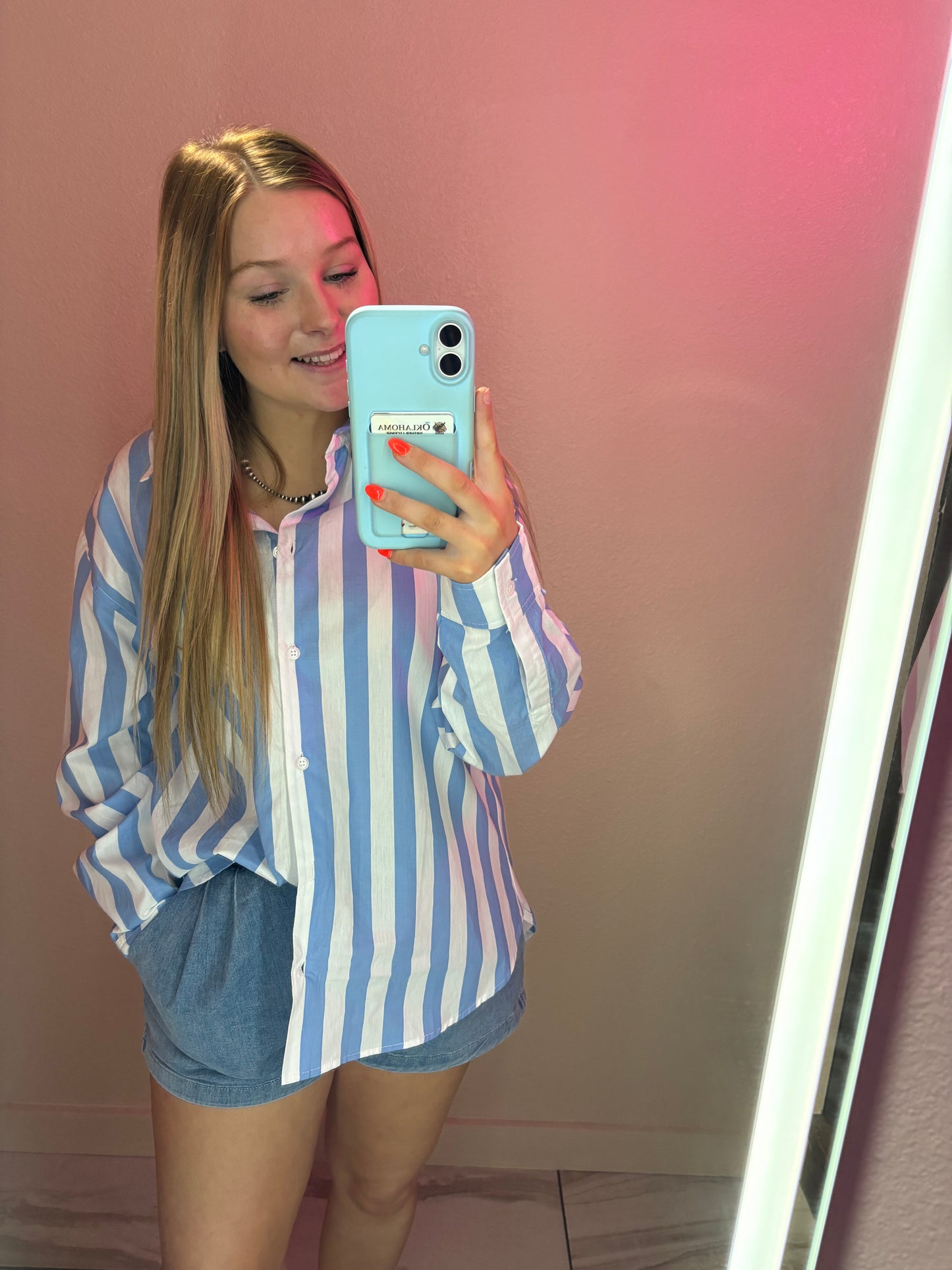 Striped Button Down -Blue