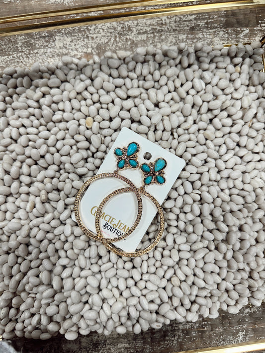 Four Stone Faux Turquoise and Gold Earrings
