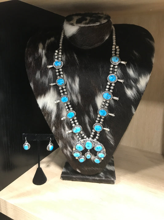 Sleeping Beauty Squash Blossom Necklace/Earring Set
