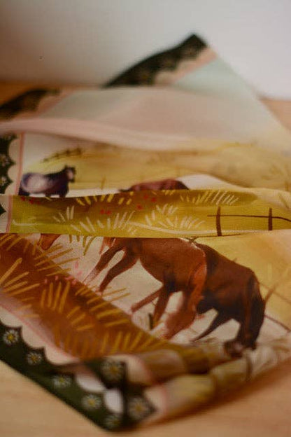 Grazing Pasture Western Cowgirl Horses Silk Wild Rag Scarf