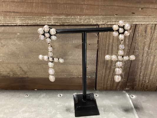 Fresh Water Pearl Cross Earrings