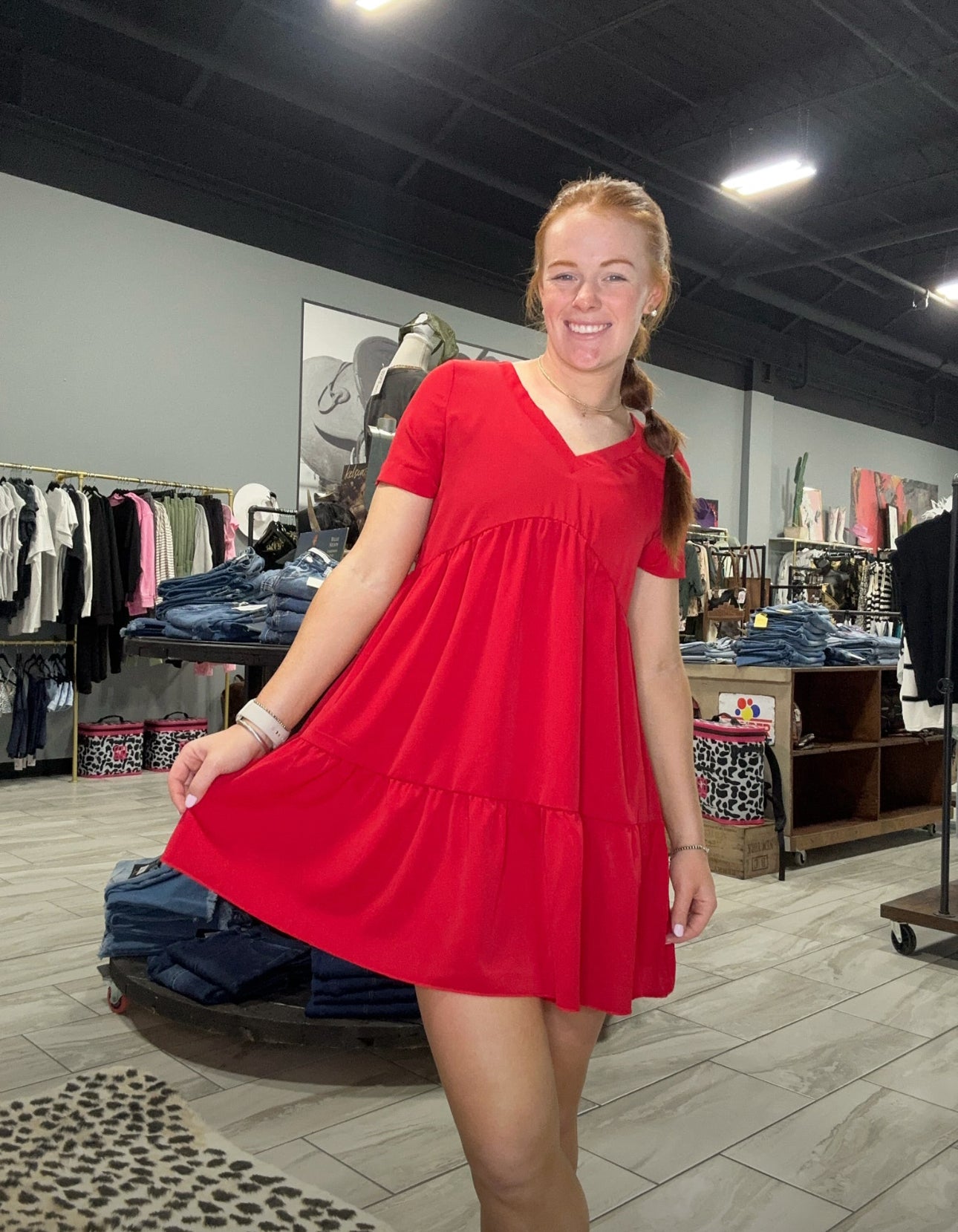 Red V Neck Dress
